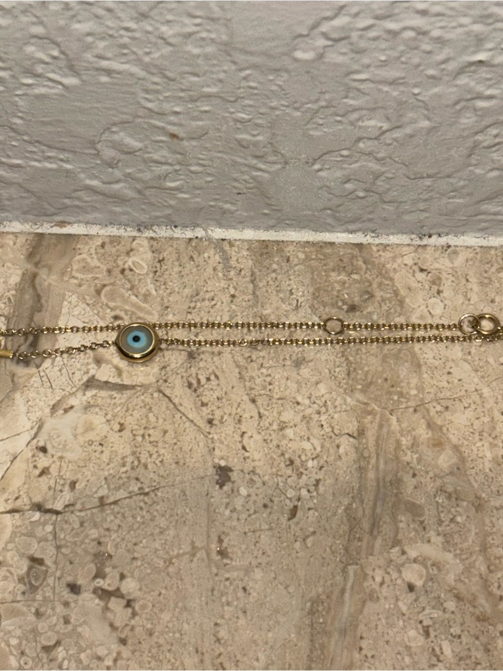 Evil Eye with Cross in 14K Solid Gold And Glass Bracelet Marked 585 Tested 6-7”